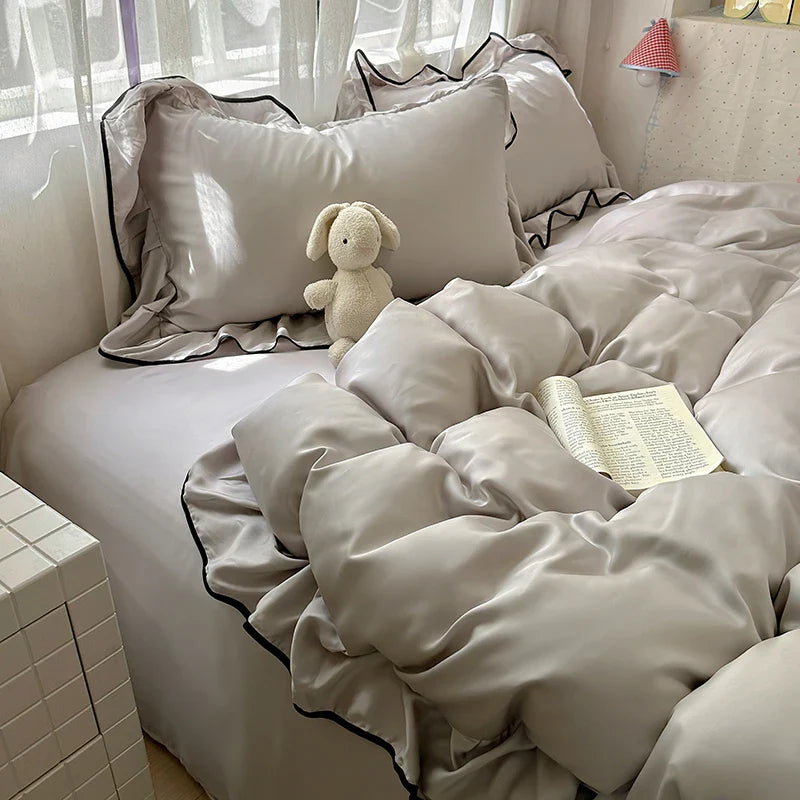 1 lace solid-color duvet cover, comfortable guest room duvet cover, simple