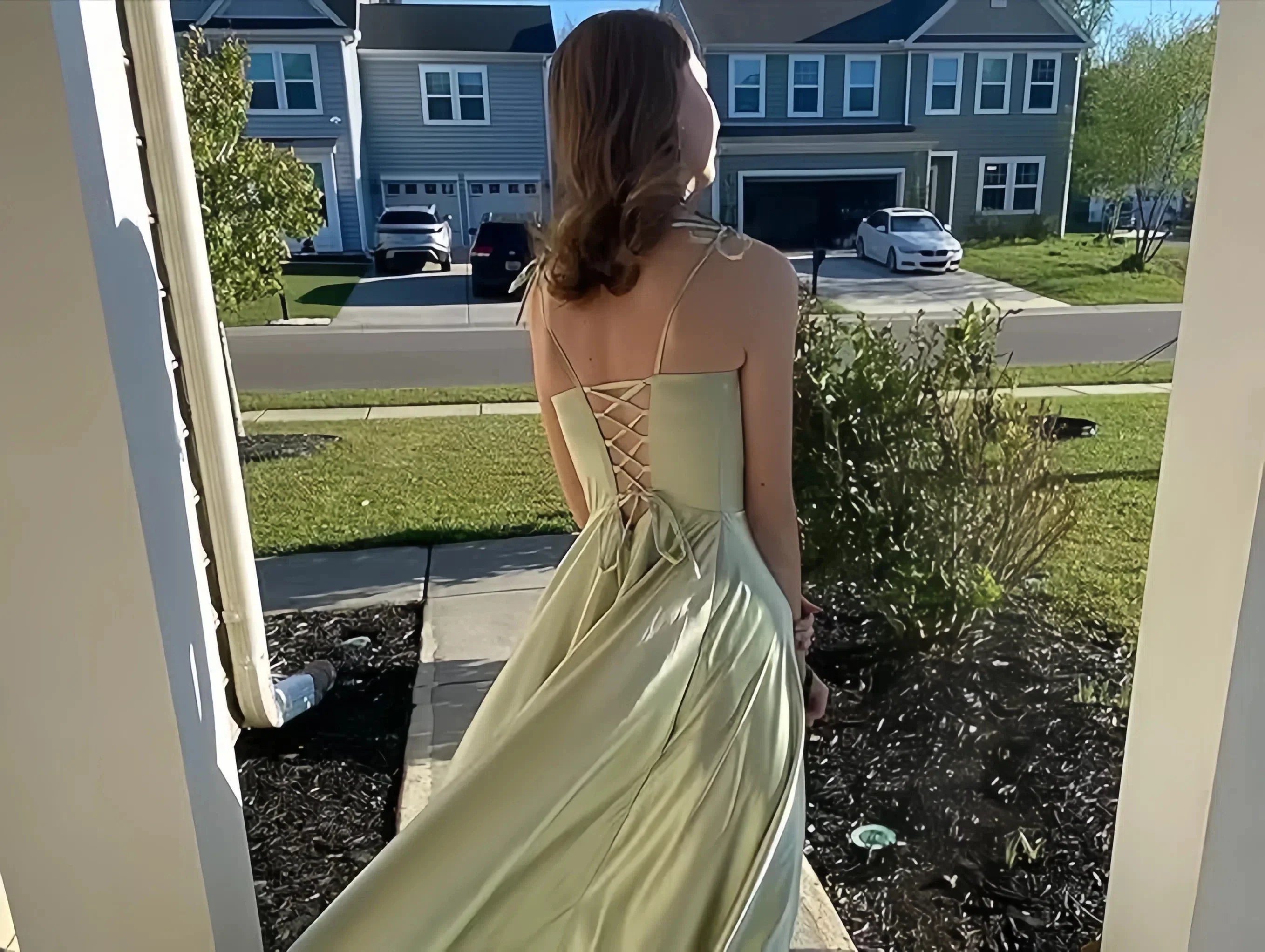 Satin Prom Dresses Pockets Draped Neck Long