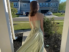 Satin Prom Dresses Pockets Draped Neck Long