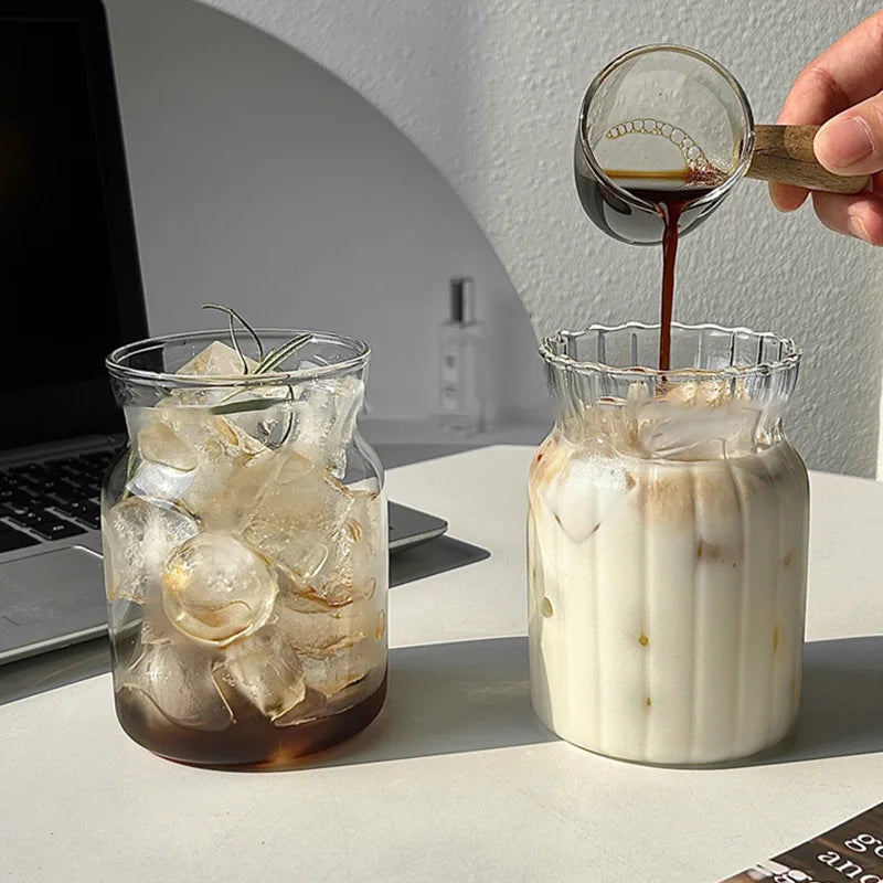 Glass Drinkware Cold Coffee Cups Latte Coffee Glass Iced Juice Milk Water Bottle