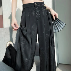 Chinese Style Jacquard Wide Leg Satin Pants