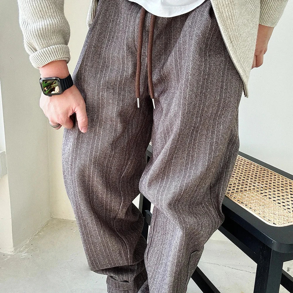 Mens Pants Casual Acrylic Pants Streetwear Personality Versatile Trend Comfort Wide-Leg Pants Clothing
