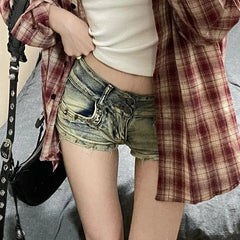 Designer Low Waist Punk Jeans Girls Elastic High Street Mini Pants Nightclub Denim Shorts