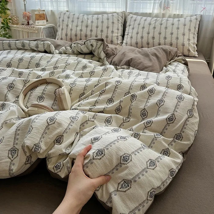 class A high gram weight linen raw hemp four-piece set jacquard quilt cover bed sheet student dormitory three-piece set