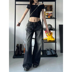 Y2K 2000S Grunge Black Jeans Vintage Oversized Wide Leg Denim Pants Harajuku Gothic High Waist Baggy Straight Trousers New