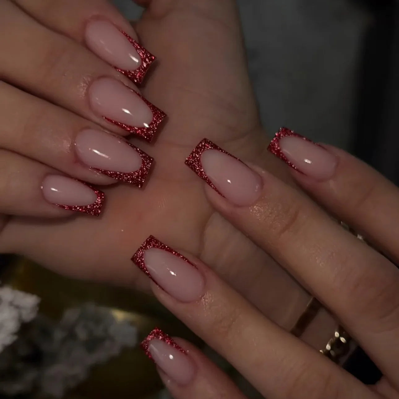 24Pcs Long Coffin Leopard Print False Nails with Glue Sweet Cool Diamond Fake Nail Set Floral French Press on Wearable Nail Tips