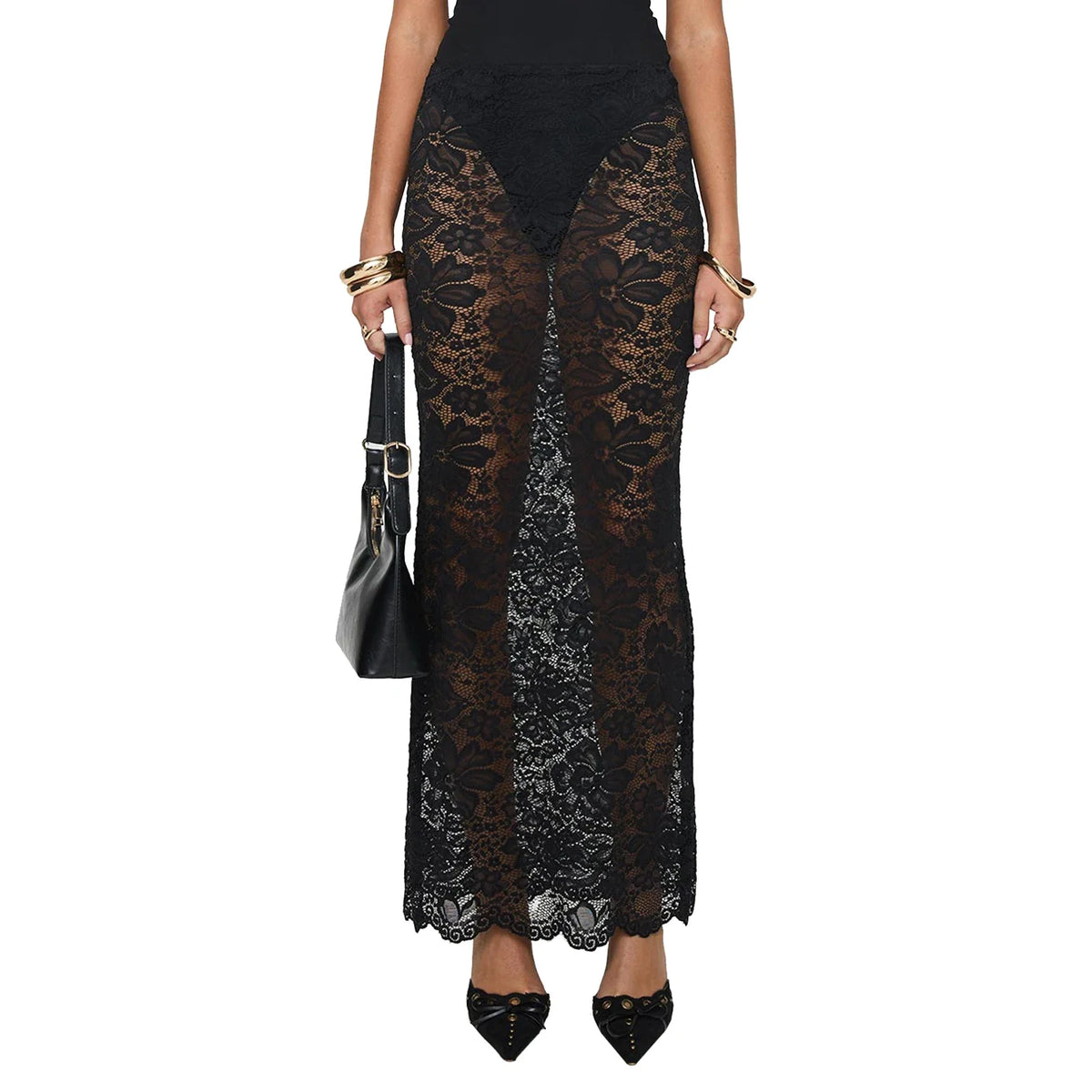 Sheer Lace Floral Long Skirt See-Through Low Rise Wrap Bodycon Skirts