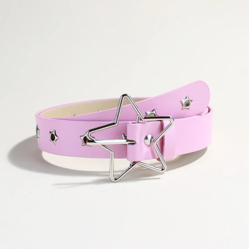 Y2K Punk Star Eyelet Black Rivet Belt Goth Pu Leather Belts