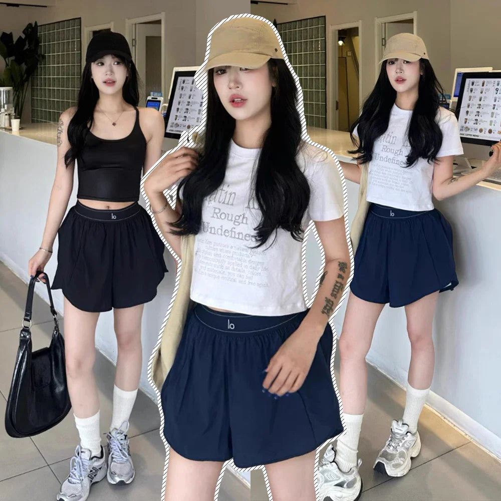 A* Yoga Shorts Thin Fast Drying Sports Breathable Elastic High Waist Loose Yoga Comfortable Running Gym Shorts