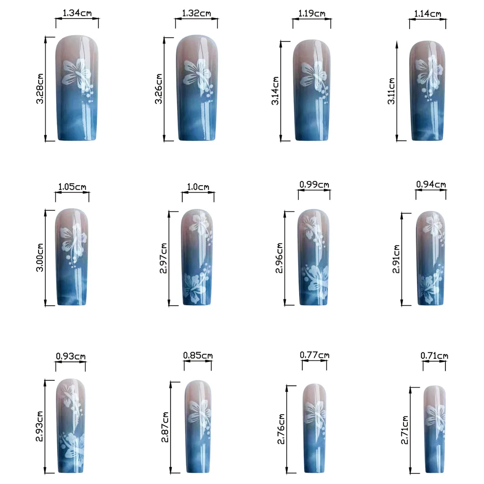 24pcs Y2k Sea Blue Gradient Fake Nails With Water Ripples Designs Long Square Coffin False Nails Set Press On Nail Tips