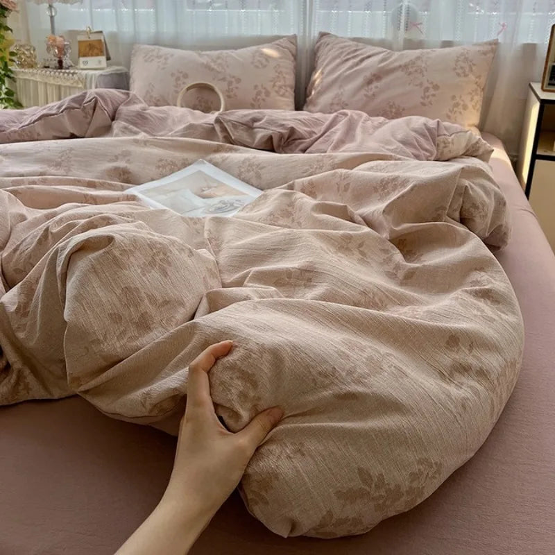 class A high gram weight linen raw hemp four-piece set jacquard quilt cover bed sheet student dormitory three-piece set