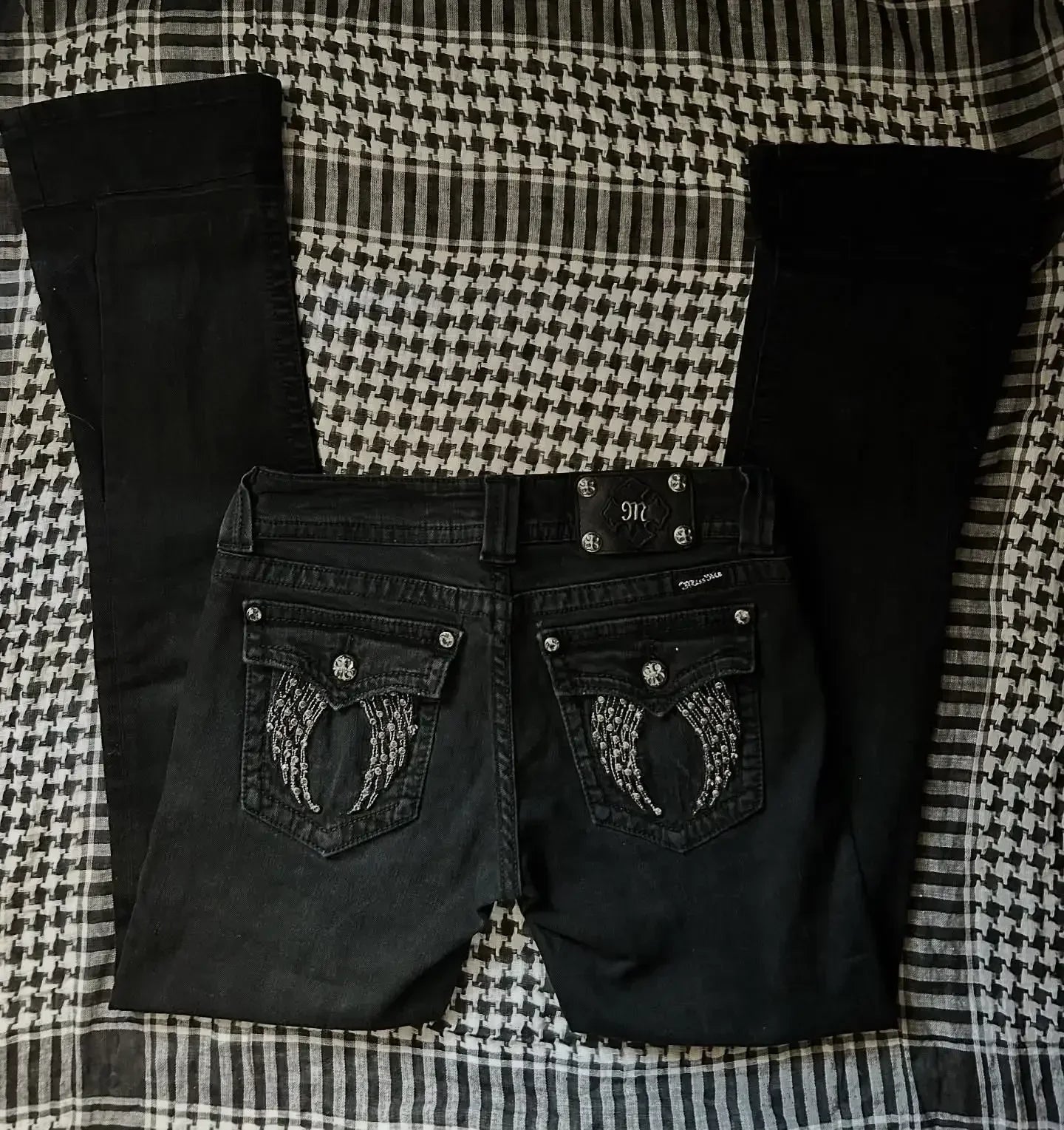 Vintage Blue Baggy Jeans High Waist Slim Flared Trousers Gothic Jeans Y2K Harajuku Hip Hop Pocket Embroidery Denim Pants
