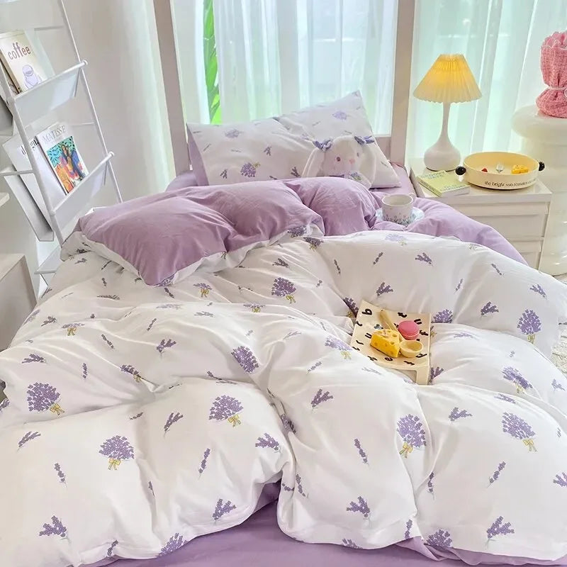 Ins-style Class A ultra-soft double-layer yarn washed cotton 4-piece set, cute quilt cover, student dormitory single