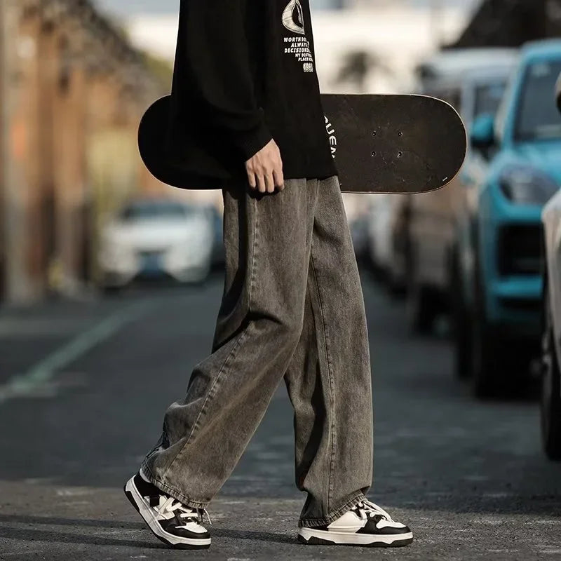 Y2K Flower Printed Baggy Jeans Streetwear American Casual Denim Wide-leg Pants Hombre Vintage Straight Trousers