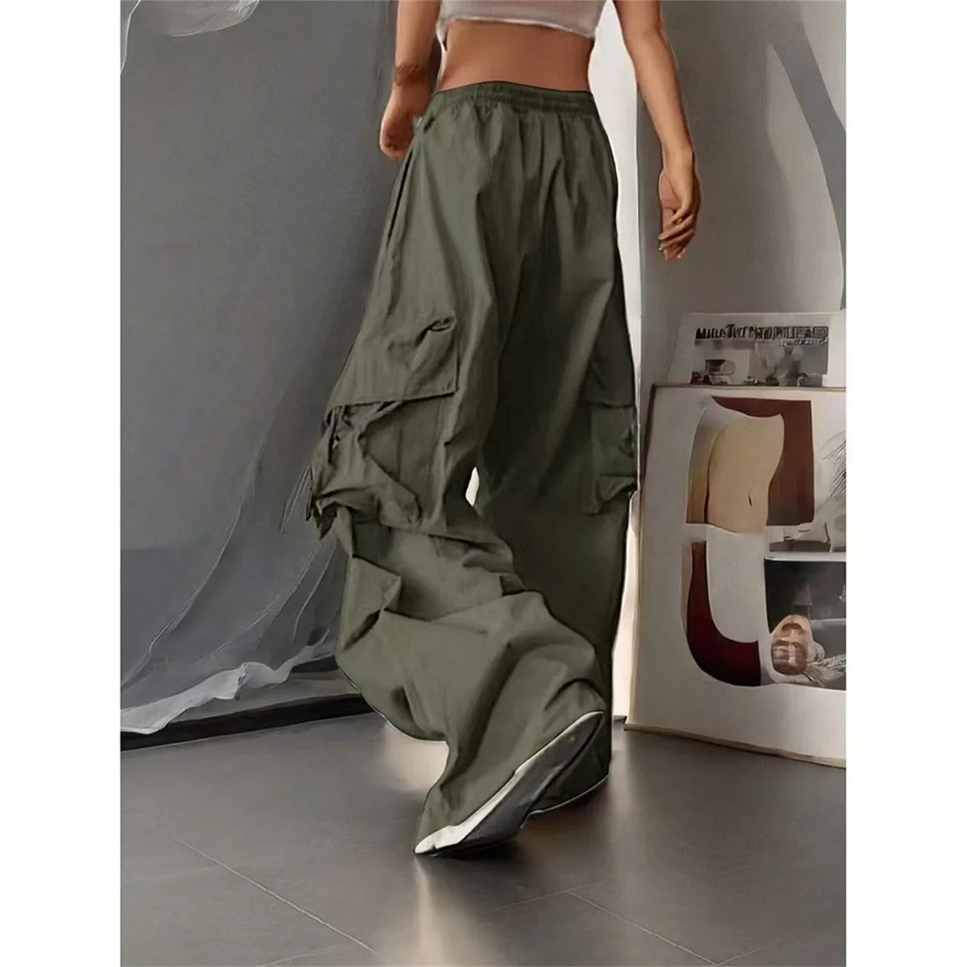 Oversized Pocket High Street Pant Black Vintage High Waist Pants Retro Casual Streetwear Loose Jogger Trousers