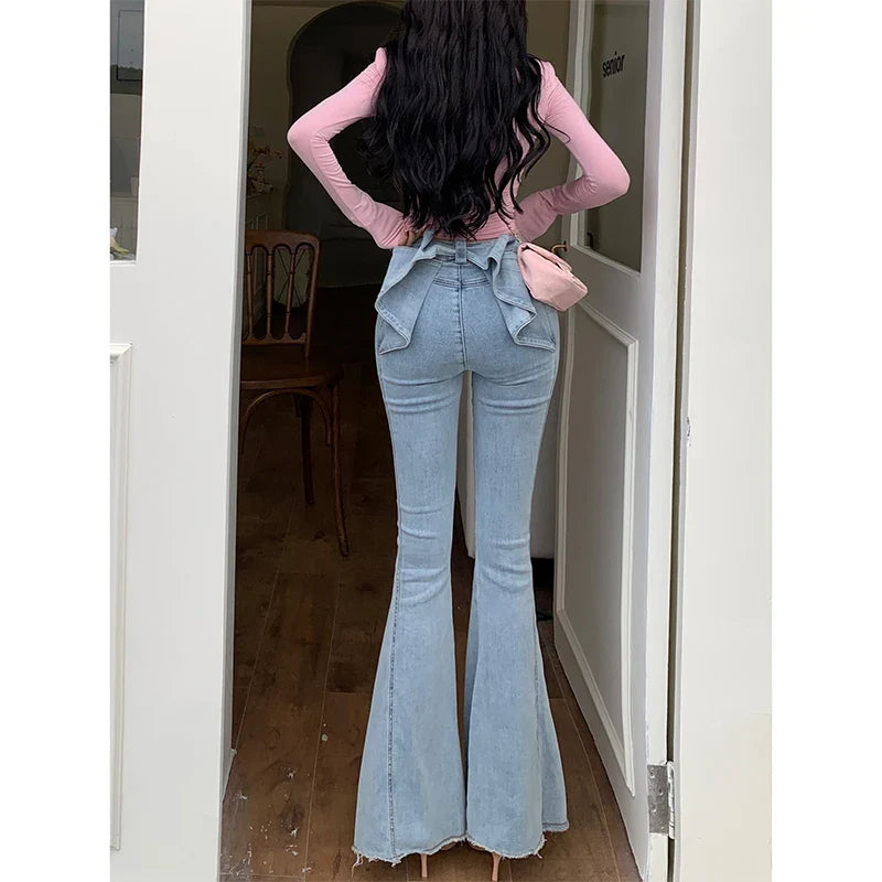Three-dimensional butterfly jeans with a sense of design, high waist