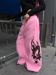 American Design Flame Print Drawstring Wide-leg Casual Sweatpants