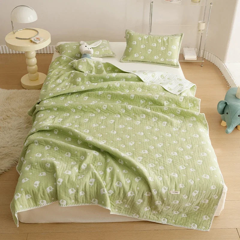 Pure Cotton Three-layer Yarn Fabric Children Blanket Soft Skin Friendly Quilt Air Conditioner Comforter Adult Kid
