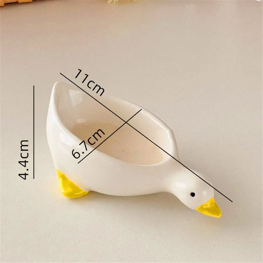 2pcs ceramic duck seasoning dish, salad dipping dish, cream mini bowl, cute design afternoon tea cutlery