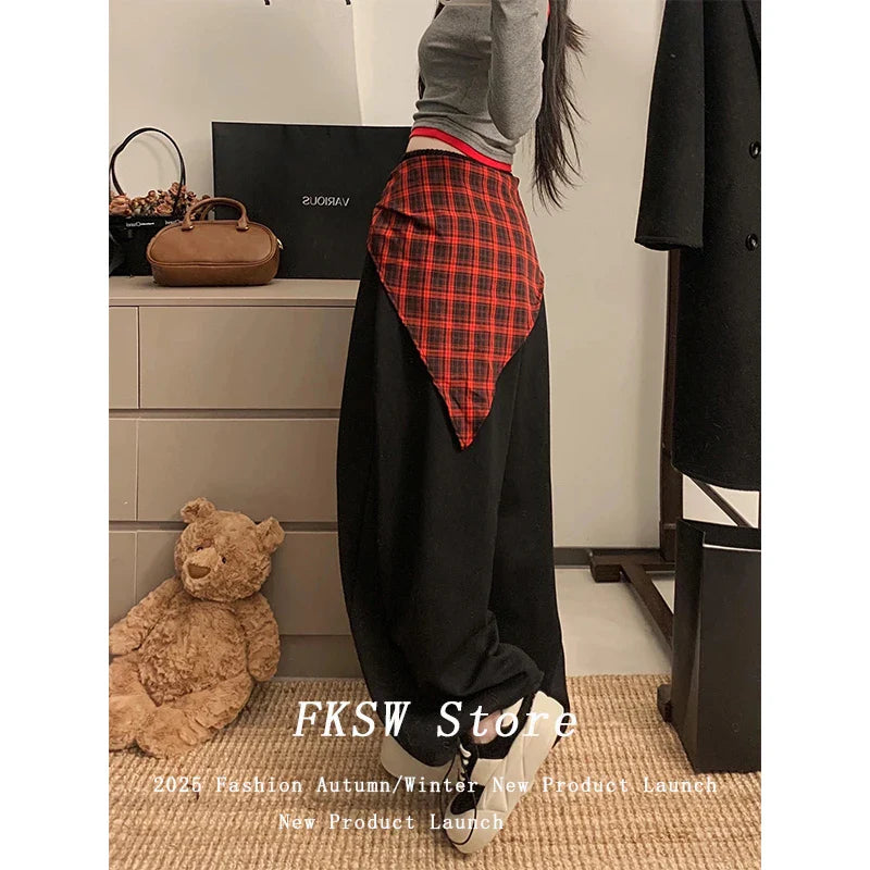 Baggy Drawstring Pants Gray Long Trousers Wide Fit Pants Y2k Harajuku Japanese Loose American Retro Hip-pop Sweat Pants