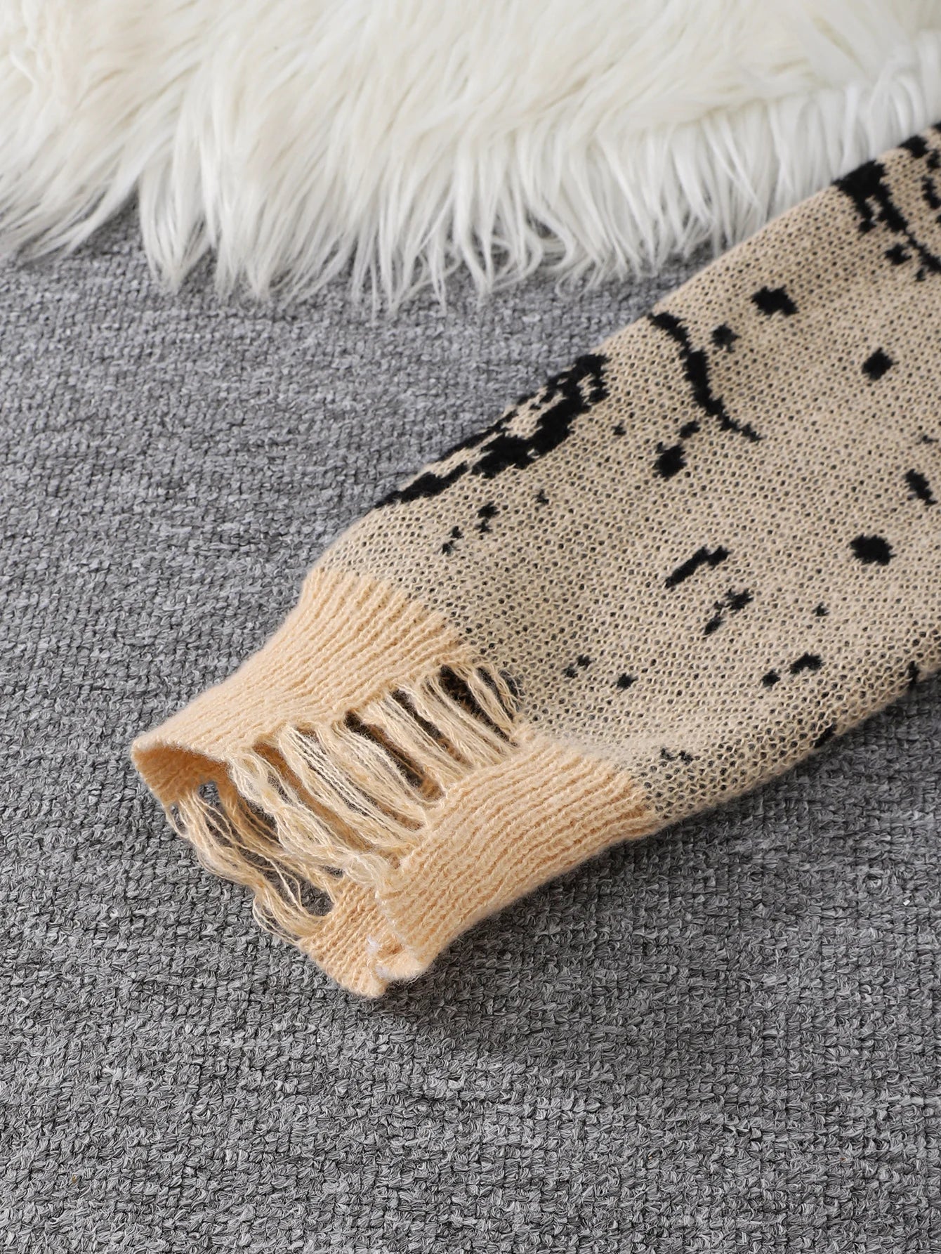 Trendy Street Style Ripped Abstract Starry Sky Pattern Pullover Ripped Sweater Casual Crew Neck Knitted Pullover