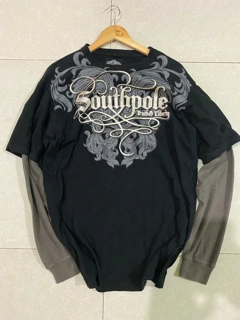 Retro Trend Printed Long Sleeve 90s Street Hip-Hop Harajuku T-shirt Gothic Casual Pure Cotton Loose Top