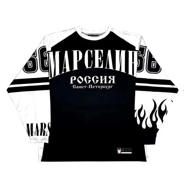 Y2K American марселин Jersey Long Sleeved T Shirt Street Wear Casual Baseball Jacket Harajuku Retro Loose Sports Shirt