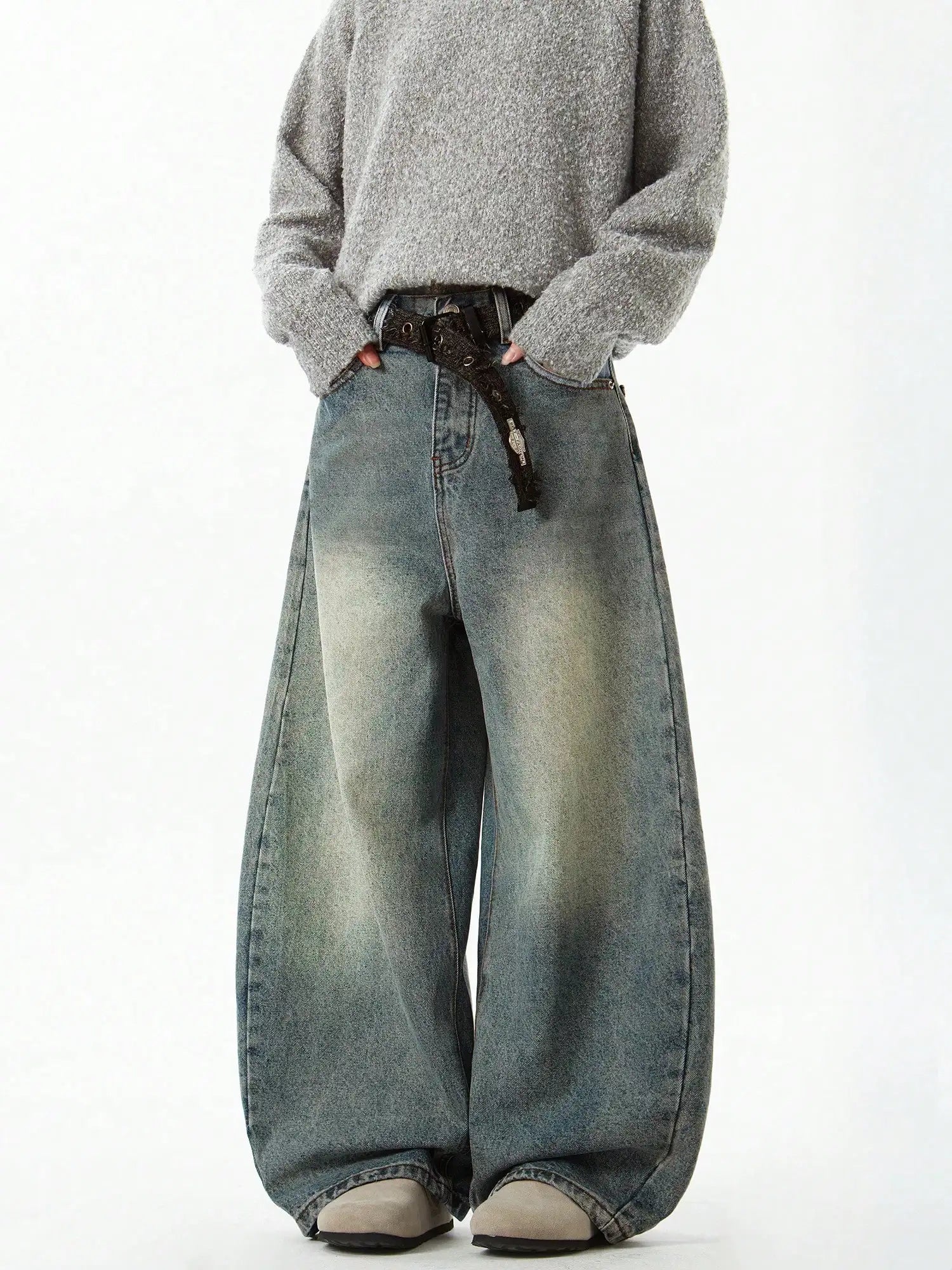 Wear Blue Wide-Leg Denim Pants Baggy Jeans Vintage Three-Dimensional Cut Curved Knife Jeans Loose Fit Trend