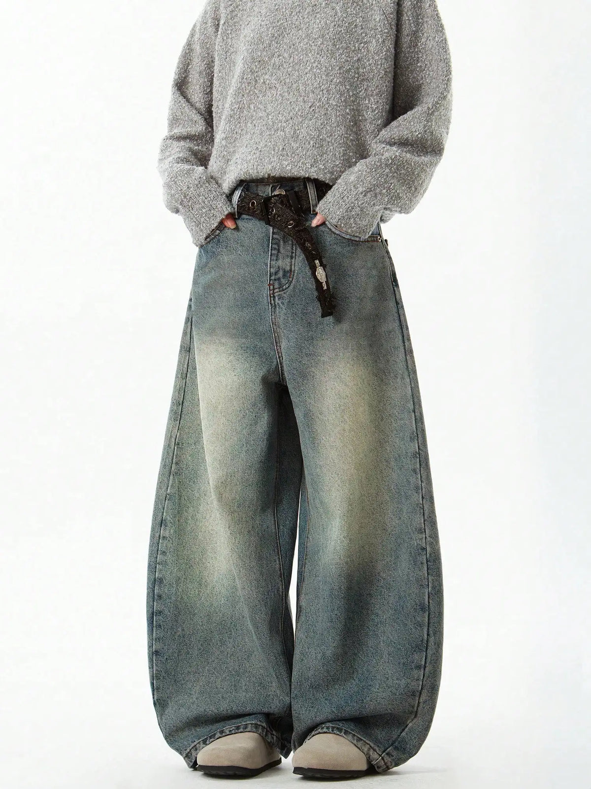 Wear Blue Wide-Leg Denim Pants Baggy Jeans Vintage Three-Dimensional Cut Curved Knife Jeans Loose Fit Trend