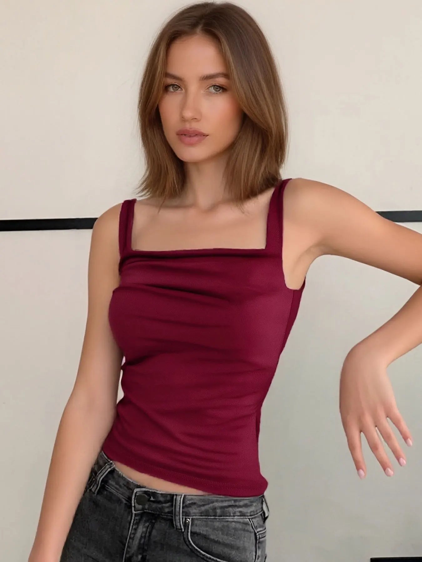 Tank Tops Solid Backless Streetwear Casual Slim Sleeveless Camisole Folds Tank Tops Lady Clothing