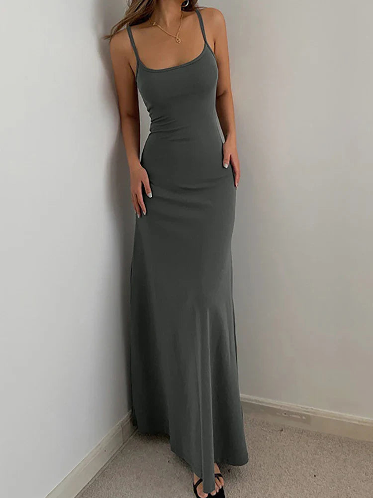 Simple Temperament Suspender Long Backless Slim Waisted Sweet