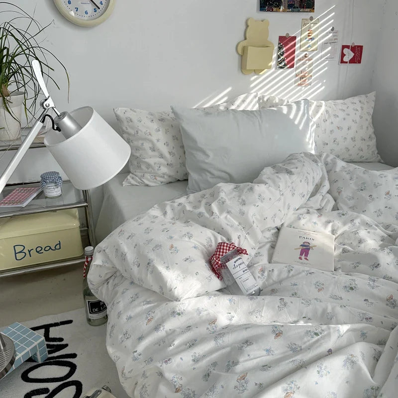 Floral Style Duvet Cover Pure Cotton Bed Cover Girls Soft Comforter Covers Set with Pillowcase이불커버 King Size Quilt Cover Set