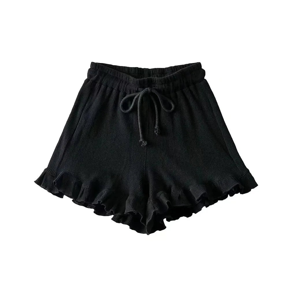 Ruffled Shorts Y2K Solid Higt Waist Comfortable Loose Short Pants Casual Streetwear Chic Clothing