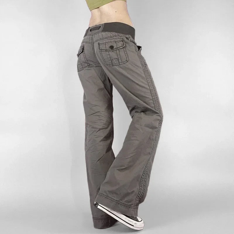 Retro Lace-up Low Rise Pants Streetwear Patchwork Loose Casual