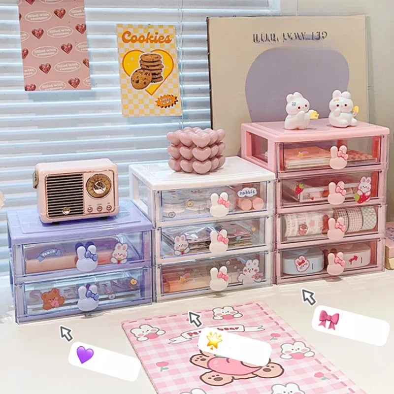 Desktop Storage Box Organizer Student Drawer Box Pen Holder Cute Office Childrens Hair Accessories Stationery Rack Organizer Box