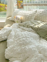 Princess Bedding Set French Style Wash Cotton Solid Color Seersucker SoftBed Sheet Set Comforter Set