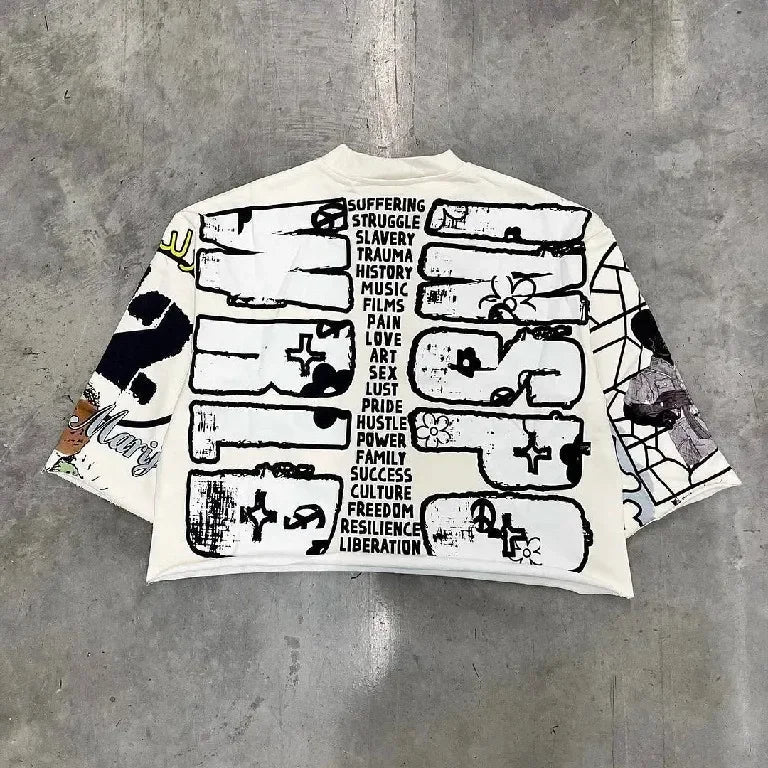 Y2k American Retro T Shirt Hip hop Rock Pattern Printed T Shirt Gothic Oversized Round Neck Cotton Short Sleeved Tops