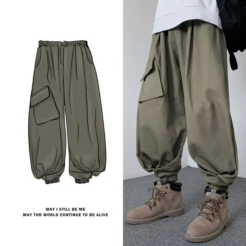 Japanese Style Loose-fit Wide-leg Cargo Pants