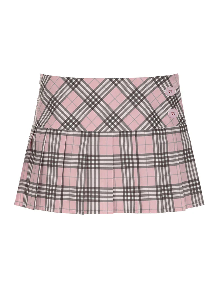 Cuteandpsycho Preppy Style Chic Plaid Skirts Harajuku Buttons Cute Korean Pleated Bottoms