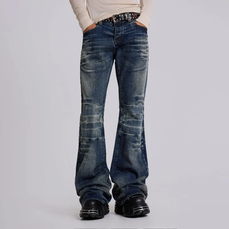 Y2K Mid Blue Flared Jeans Vintage Washed Bootcut Jeans Gothic High Street Unisex Streetwear Retro Baggy wide leg Pants