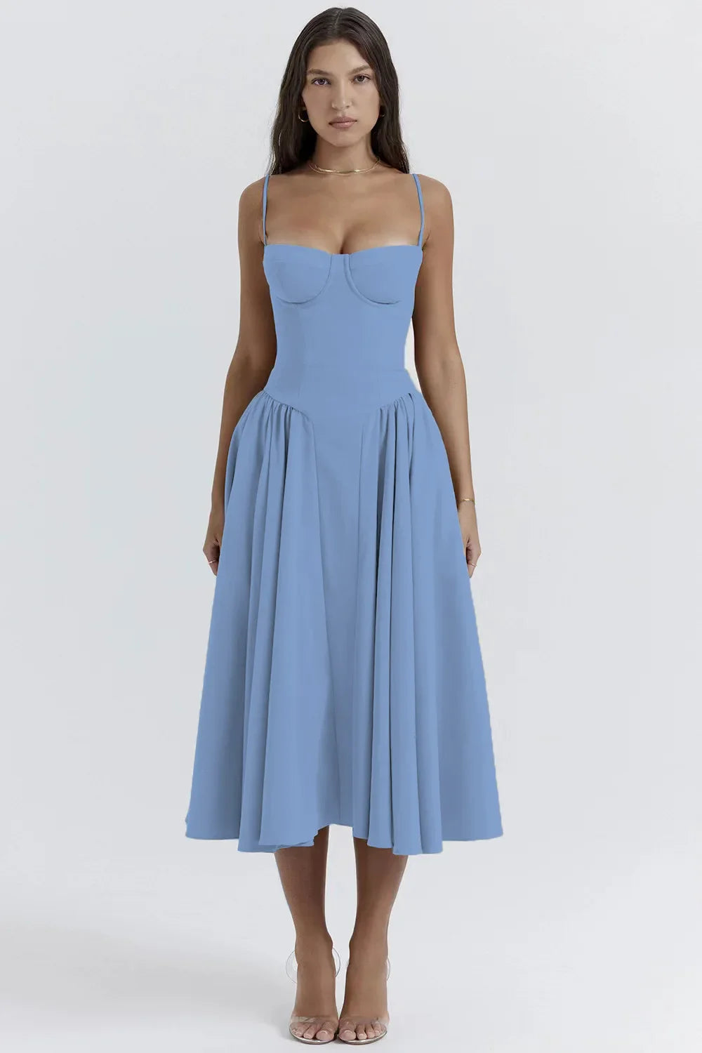 Elegant Sleeveless Backless Pleated Dresses Lady Solid Sling Midi Dress Party Evening A-line Robes
