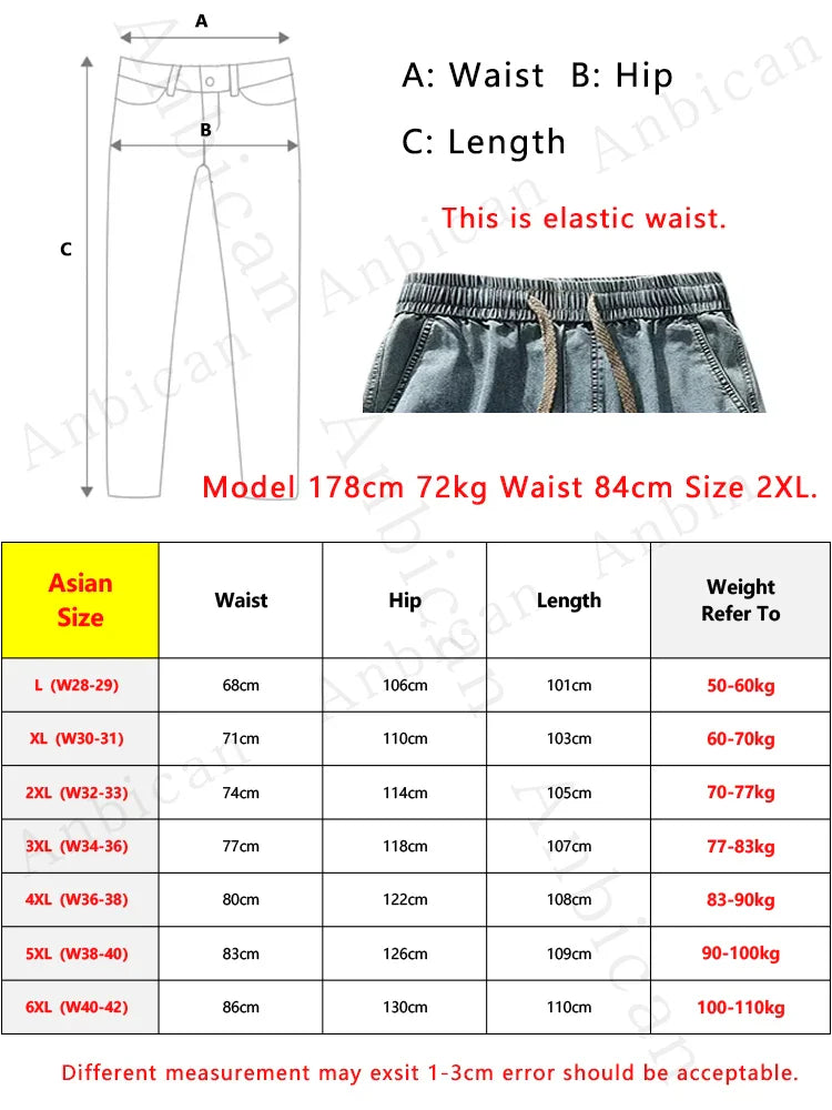 Cargo Jeans Wide Leg Denim Pants Straight Baggy Jeans Asian Size L-5XL