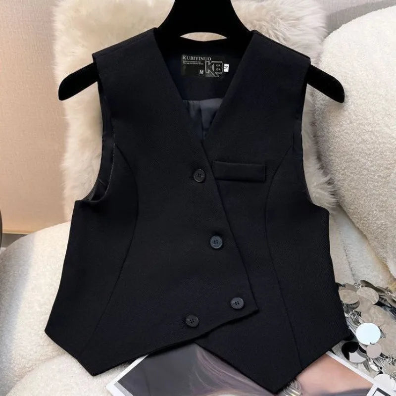 Simple Sleeveless Suit Vest Casual Wide Leg Pants Two-piece Set