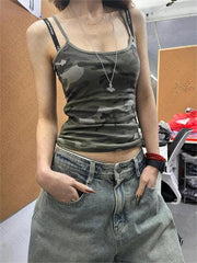 Punk rock harajuku retro camouflage camisole tops chic slim fit hottie crop tops 2000s streetwear