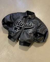 Jackets Y2K Coatss Hip Hop Leather Retro Embroidery Jacket Motorcycle Wear Leather Zipper Jacket Coat Streetwear