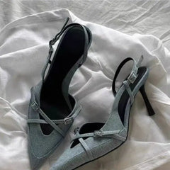 Jeans Heeled Sandals Pointed High Heel Office Lady Shoes Beautiful high heels Shoes sandalias mujer