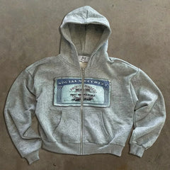 Streetwear American Y2k Hoodie Harajuku Retro Pattern Printed Loose Zipper Hoodie Casual Super Large Hoodie Sportswear