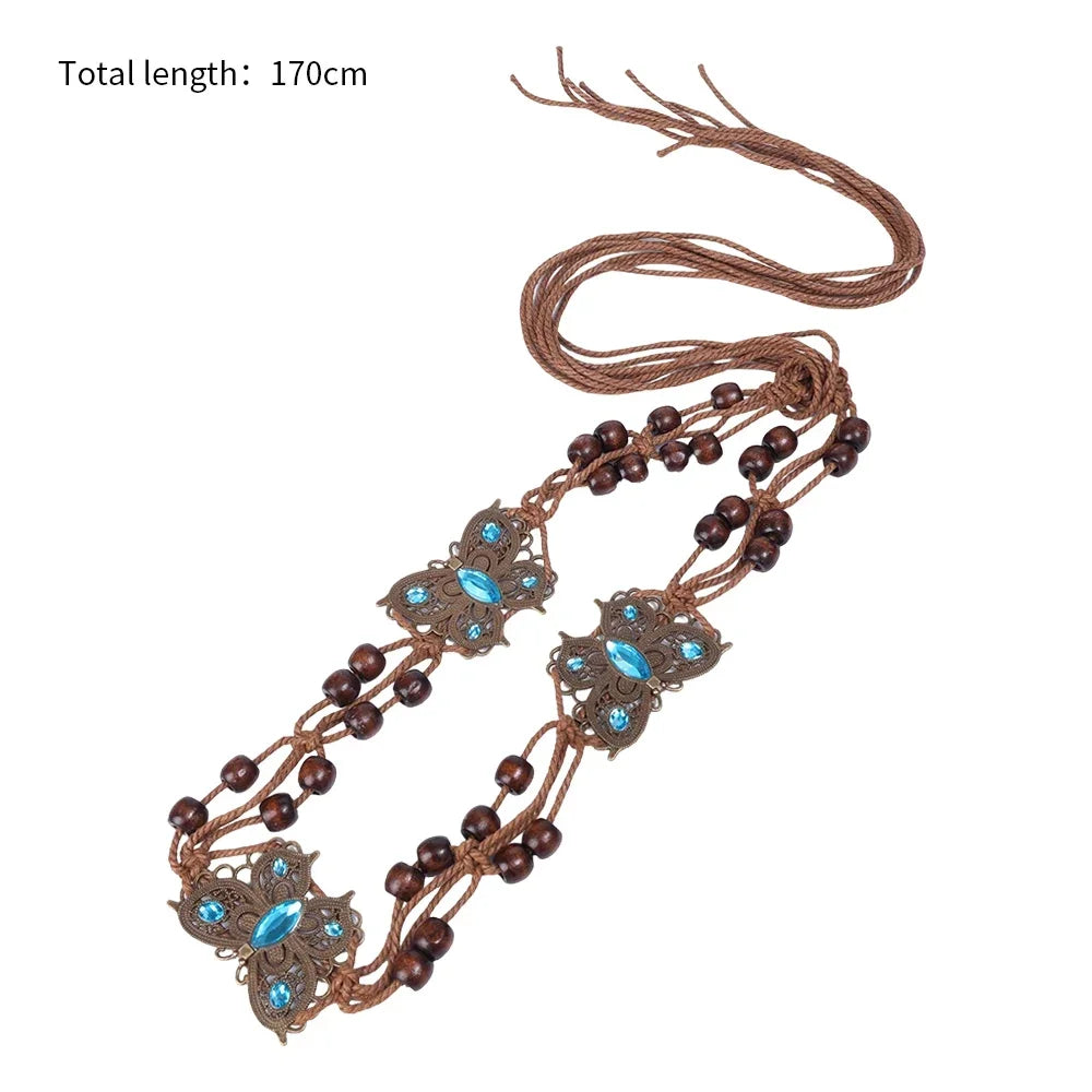 Butterfly Tassel Waist Chain Y2K Trendy Bohemian Belt Beach Accessories Vintage Flower Jean Skirt White Dress Belts