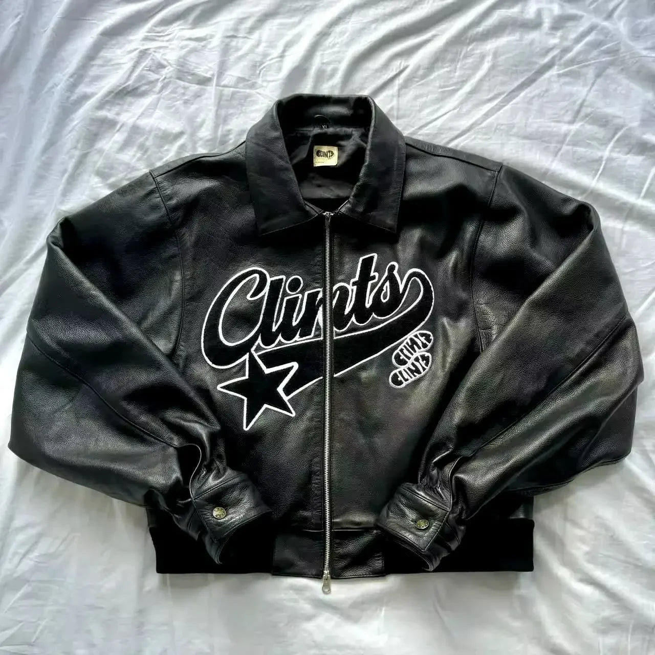 Y2k Gothic Punk Leather Jacket Hip Hop Punk Pattern Embroidered Motorcycle Jacketable