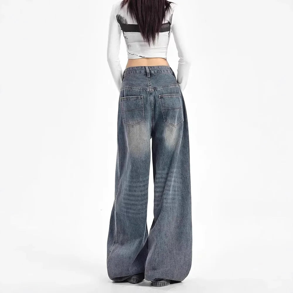 High Waist Wide Leg Denim Jeans Loose Straight Floor-Length Pants Style Comfortable Sensation